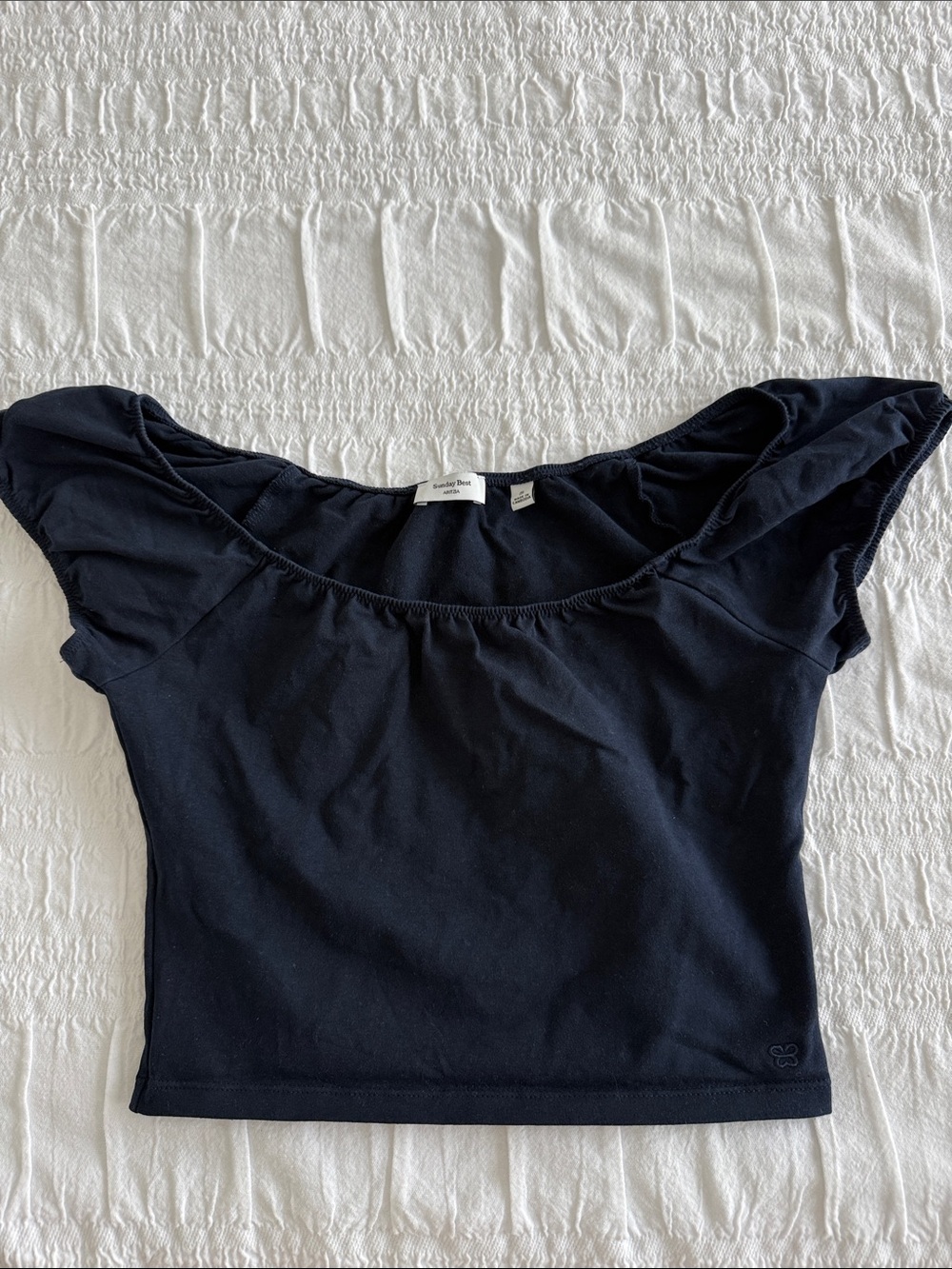 Sunday Best Black Off-Shoulder Crop Top navy blue
